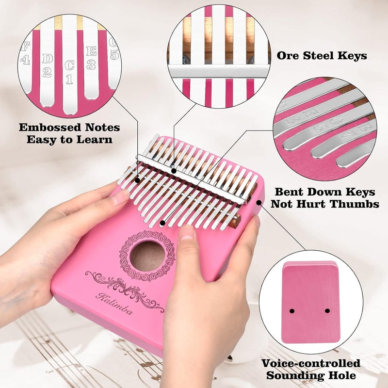 Flyott Kalimba Thumb Piano 17 Keys, Finger Piano Musical Instruments, Mbira Music Kids Gifts Adult Beginners Hand Pianos (Pink) - Image 4